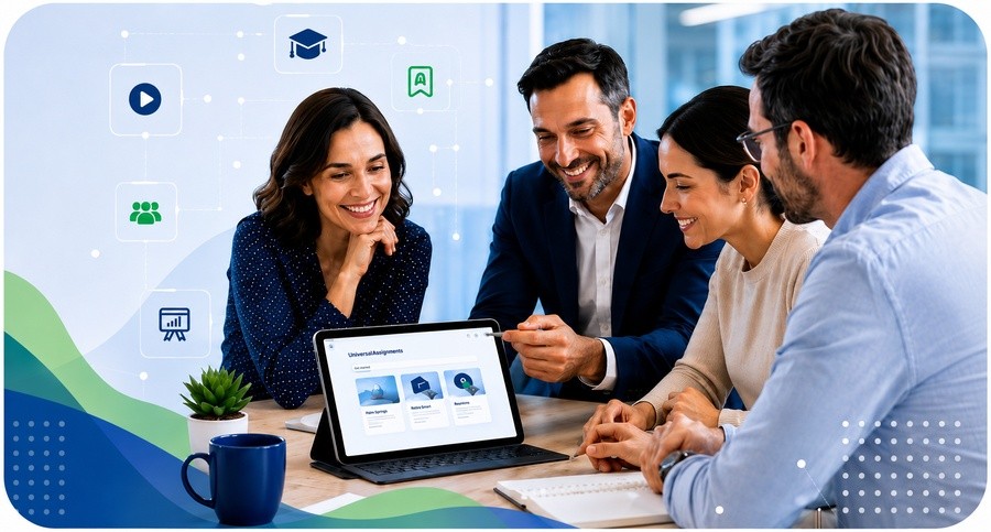 Equipo de trabajo revisando un proyecto e-learning de ITE-L Learning Solutions